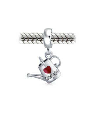 Love Red Heart Watering Can Dangle Charm Bead Enamel Sterling Silver Bracelet