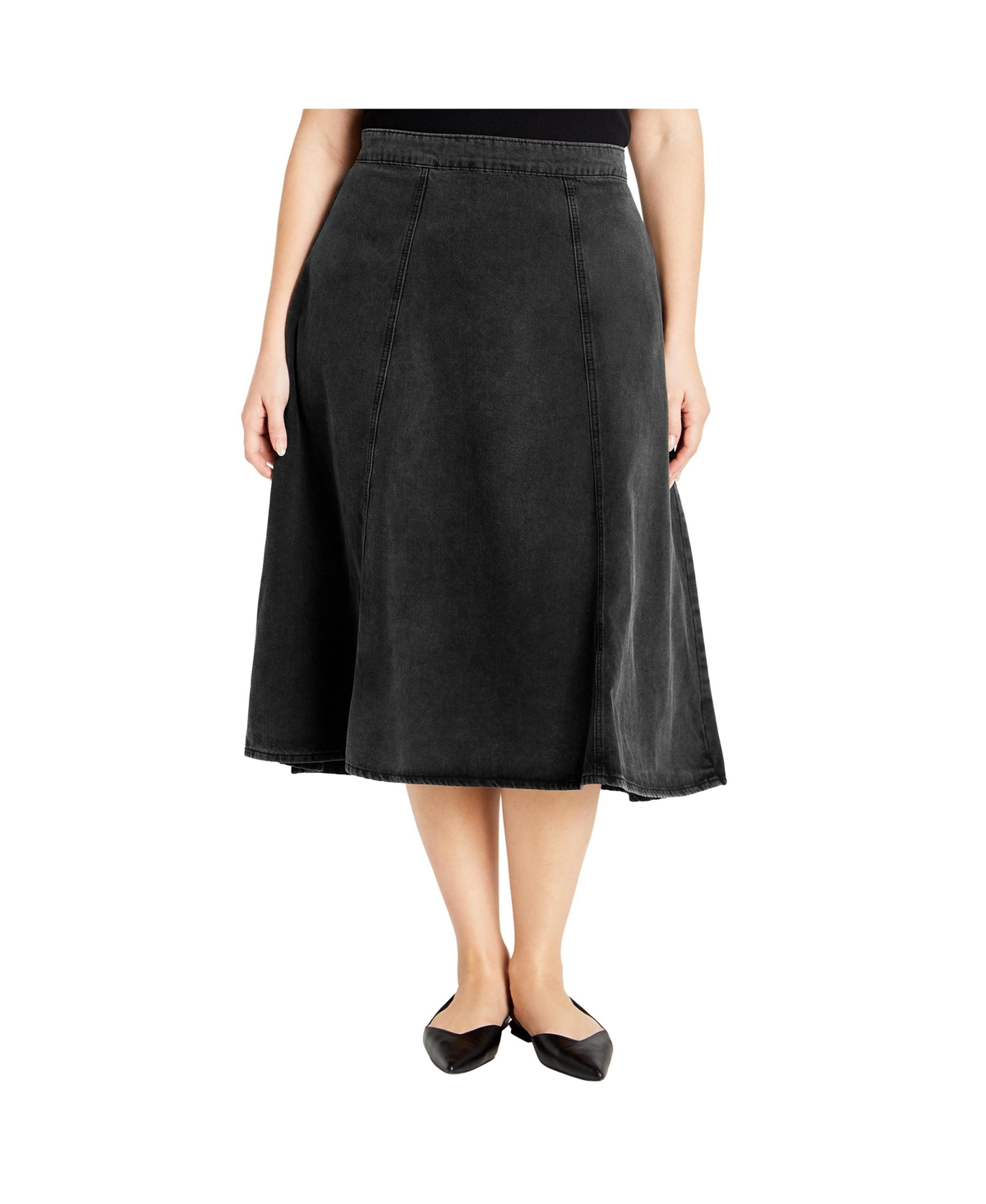 Plus Size Denim Hi Lo Skirt - Blk wash