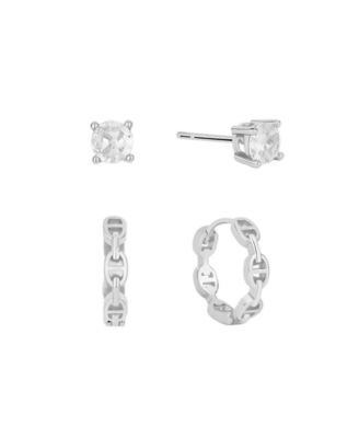 Cubic Zirconia Stud and Hoop Earring Set