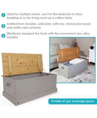 Indoor Trunk with Handles - Solid Pine Construction - Gray - 39.5" W