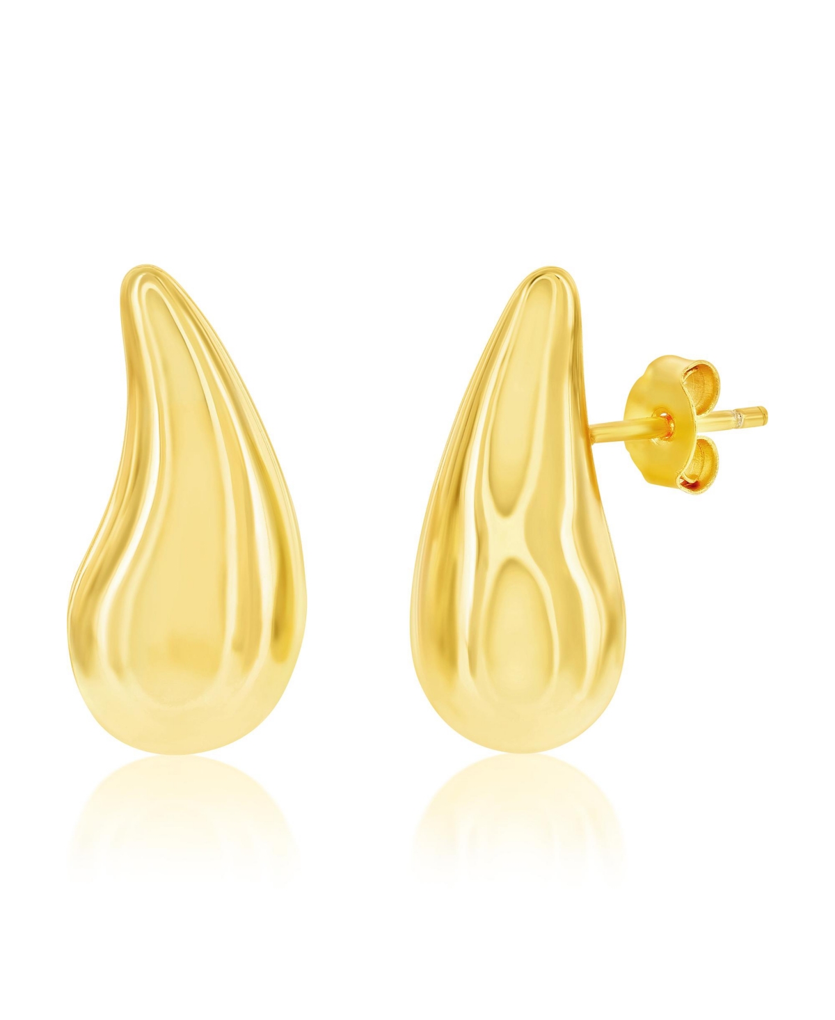 Sterling Silver, Polished Curved Puffed Teardrop Earrings - Gold