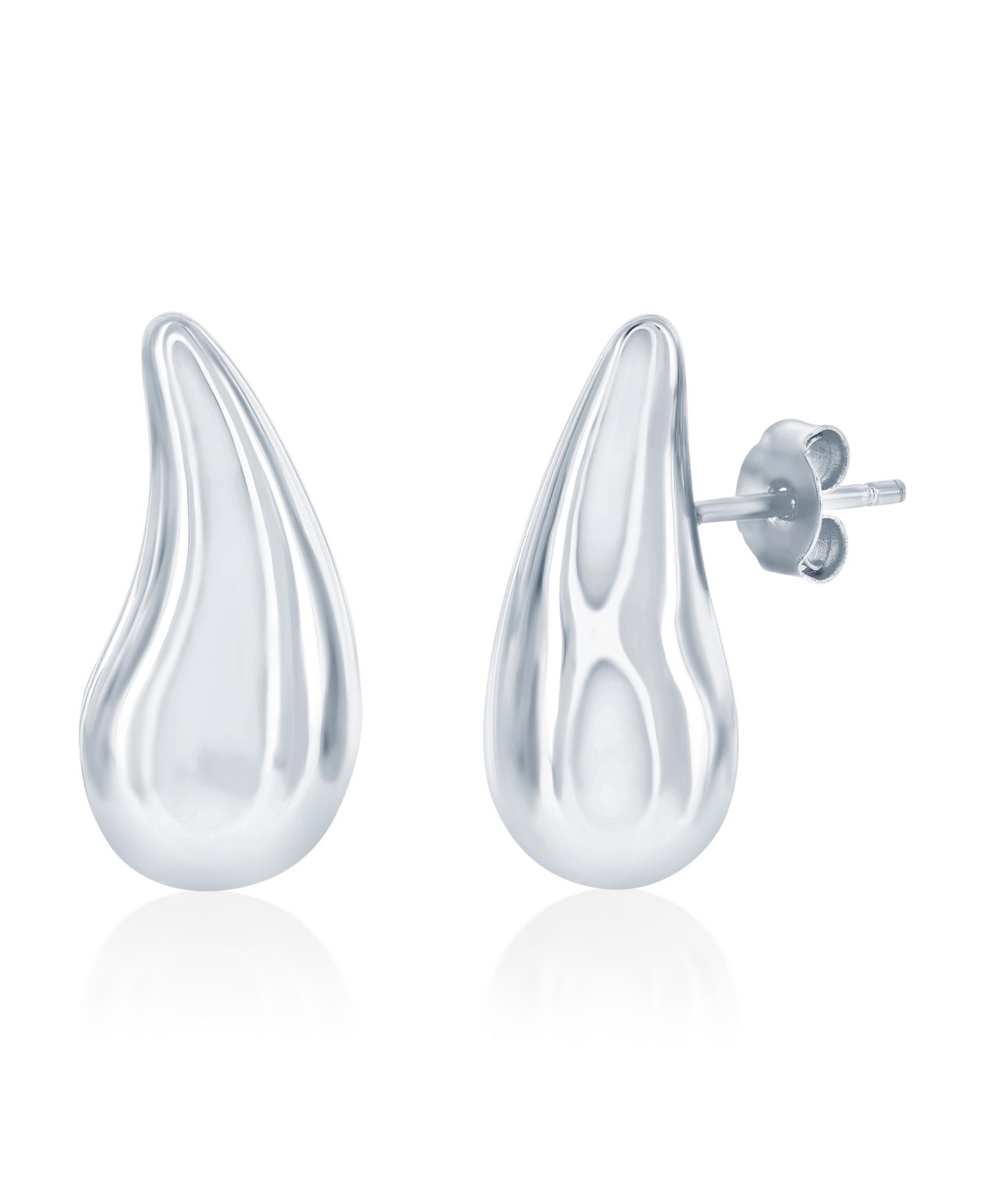 Sterling Silver, Polished Curved Puffed Teardrop Earrings - Gold
