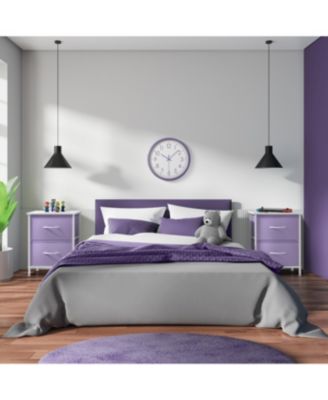 2 Pack Nightstand with 2 Drawers - Steel Frame, Wood Top & Easy Pull Fabric Bins