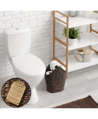 Toilet Paper Roll Holder Storage Basket with Wood Bar - Natural, Woven Water Hyacinth Wicker Bathroom Tissue Storage Organizer