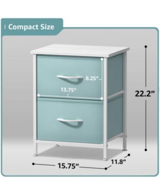 2 Pack Nightstand with 2 Drawers - Steel Frame, Wood Top & Easy Pull Fabric Bins