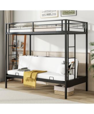 Sturdy Futon Bunk Bed with Two Ladders and Comfortable Seating