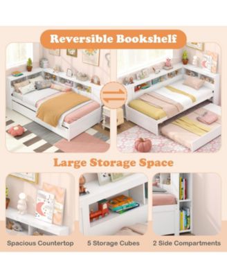 Daybed Platform Bed Frame with Trundle and Bedside Shelves