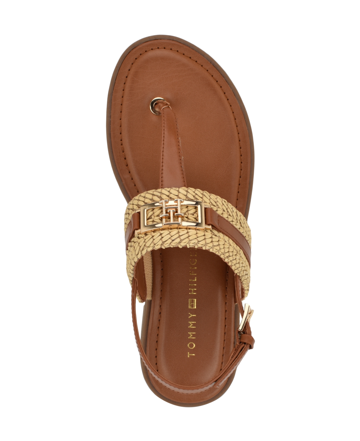 Tommy Hilfiger Women's Carree T-strap Flat Sandals In Raffia,brown