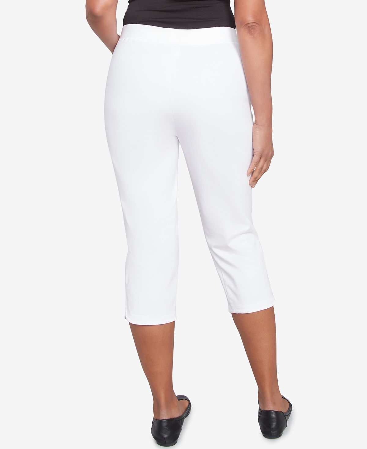 Alfred Dunner Plus Size Parrot Cay Novelty Cuff Tummy Control Capris Pants In White
