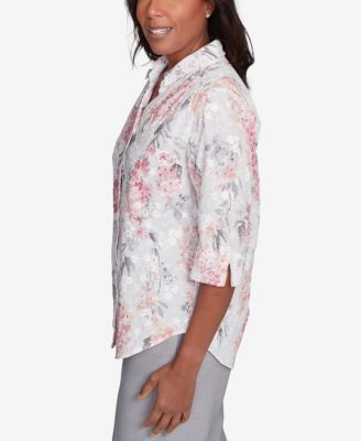 Women's Estate of Mind Collared Button Front Hydrangea Top