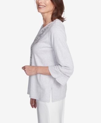 Women's Estate of Mind Embroidered Scroll Bell Sleeve Top