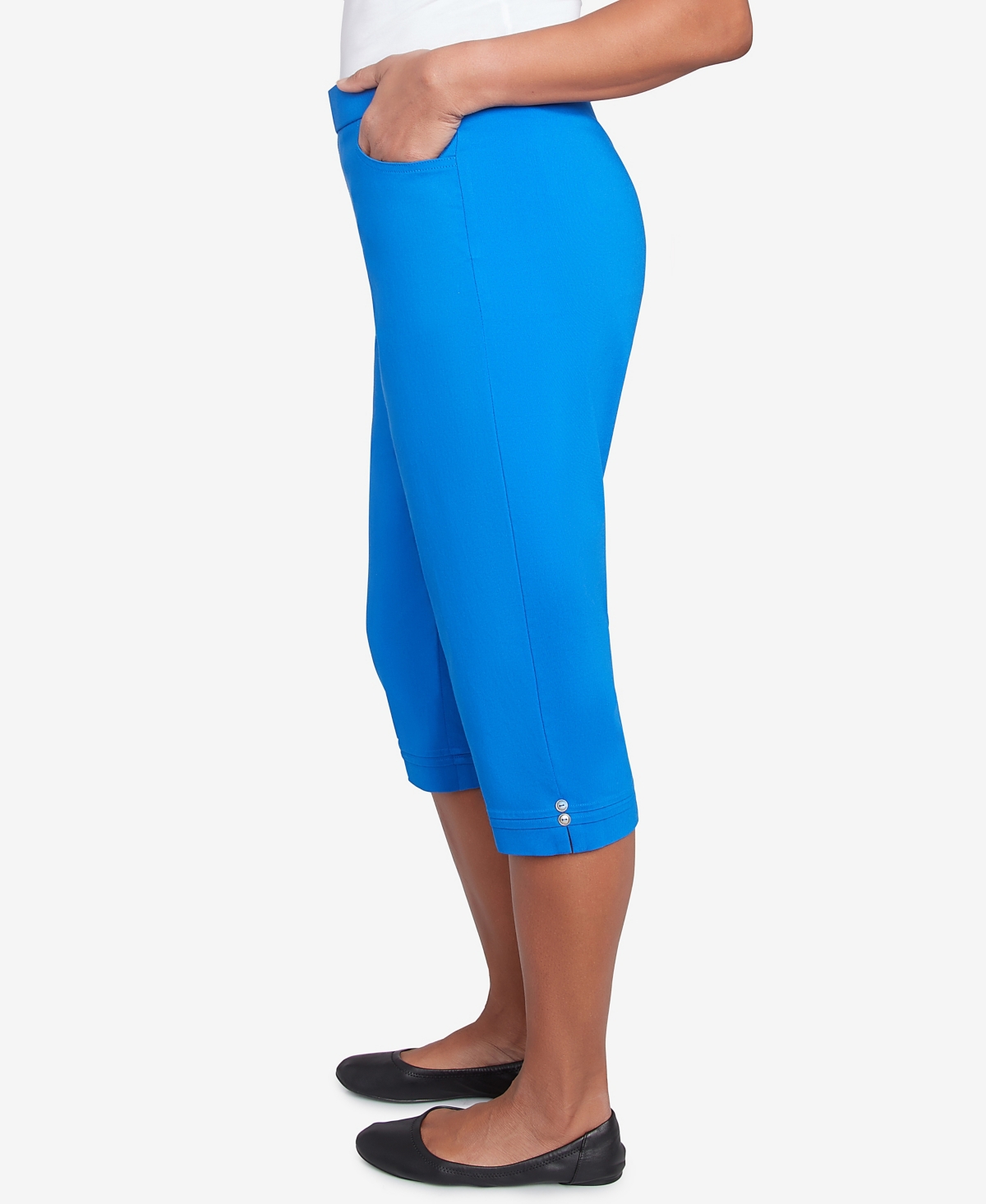 Alfred Dunner Plus Size Parrot Cay Novelty Cuff Tummy Control Capris Pants In Cobalt Blue