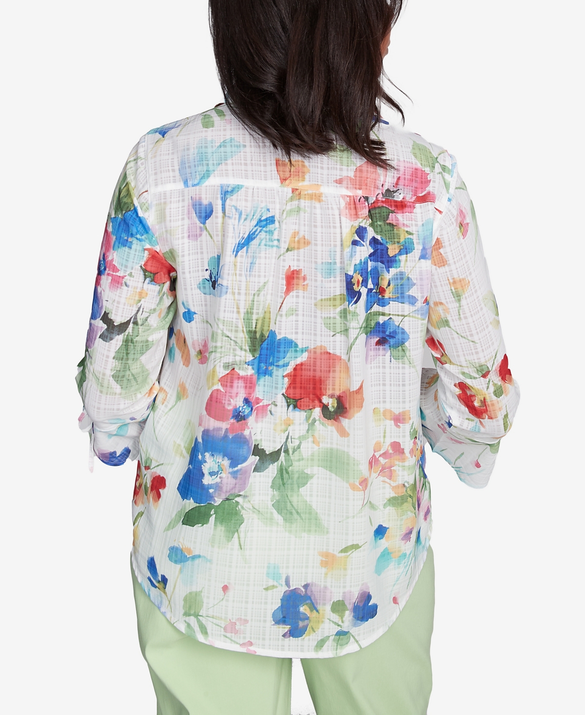 Alfred Dunner Petite Parrot Cay Abstract Watercolor Button Down Collared Neckline Top In Cobalt Multi