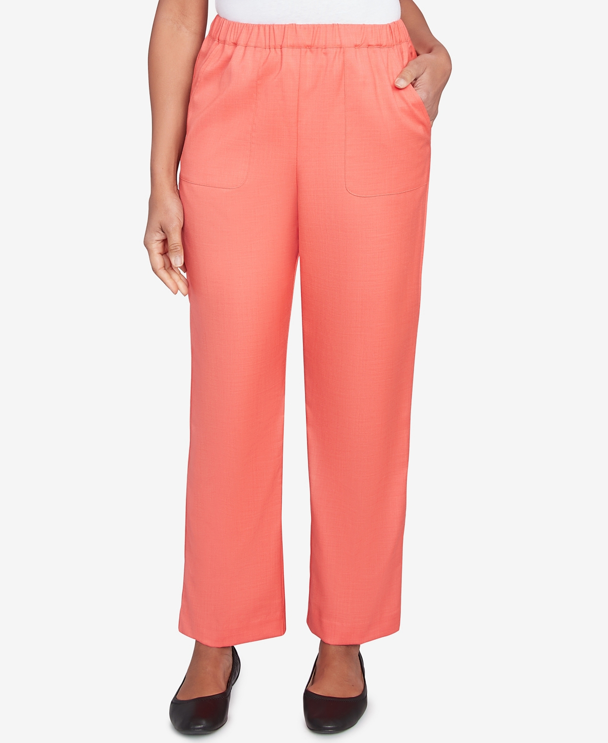 Alfred Dunner Women's Catalina Island Classic Balanced Side Pocket Short Length Pants In Tangerine