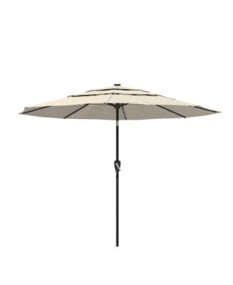 10 FT Patio Umbrella with Solar Lights 3-Tier Outdoor Table Umbrella Market Umbrella Pool Umbrella Outdoor Umbrellas for Patio, Red