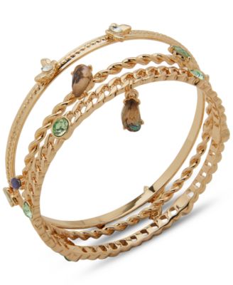 Anne Klein - 3-Pc. Gold-Tone Multi-Stone Butterfly Bangle Bracelet