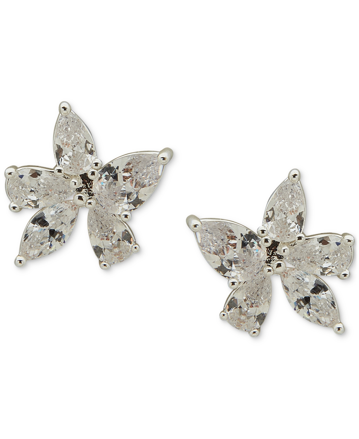 Anne Klein Silver-tone Crystal Flower Stud Earrings In Crystal,silver