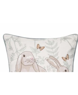 Spring Easter Garden Toile Bunny Rabbits Embroidered Accent Throw Pillow, 18" x 18"