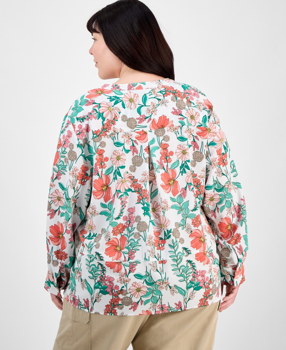 TOMMY HILFIGER PLUS SIZE FLORAL-PRINT POPOVER TUNIC, EXCLUSIVELY AT MACY'S 