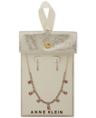 Gold-Tone Crystal Cup Chain Frontal Necklace &  Earrings Set