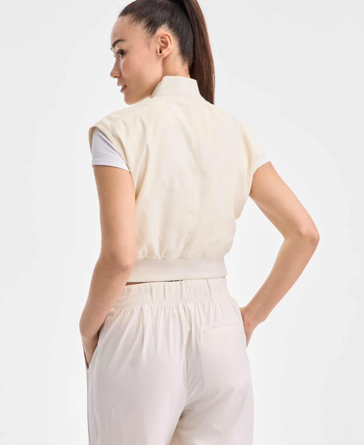 Id Ideology Women's Woven Piped Cropped Vest, Exclusively At Macy's In Tofu
