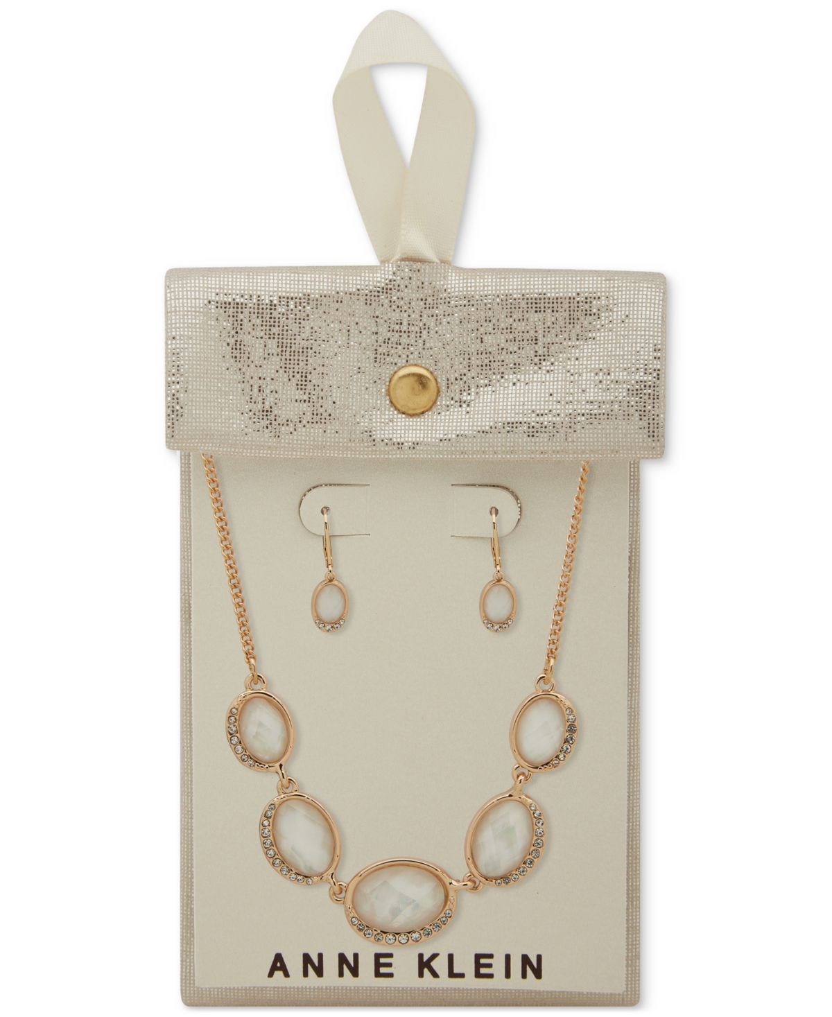 Anne Klein Gold-tone Crystal Oval Frontal Necklace & Earrings Set In Crystal