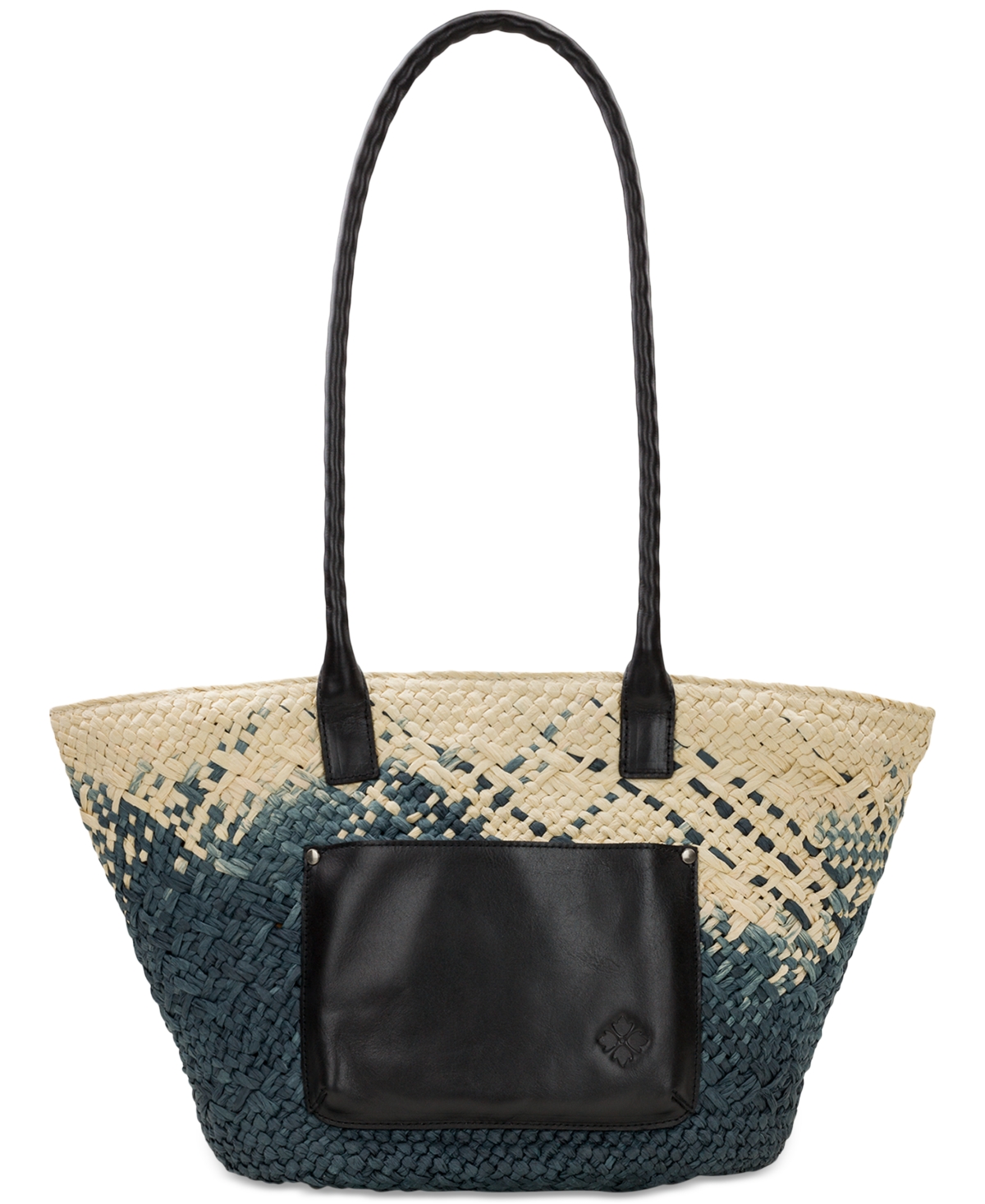 Patricia Nash Calypso Medium Woven Straw Tote With Greek Floral Scarf In Navy,natural