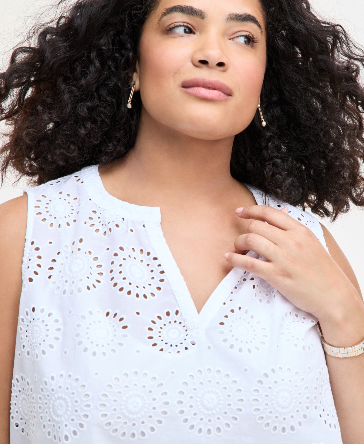 ON 34TH TRENDY PLUS SIZE COTTON EYELET SPLIT-NECK TANK, EXCLUSIVELY AT MACY'S 