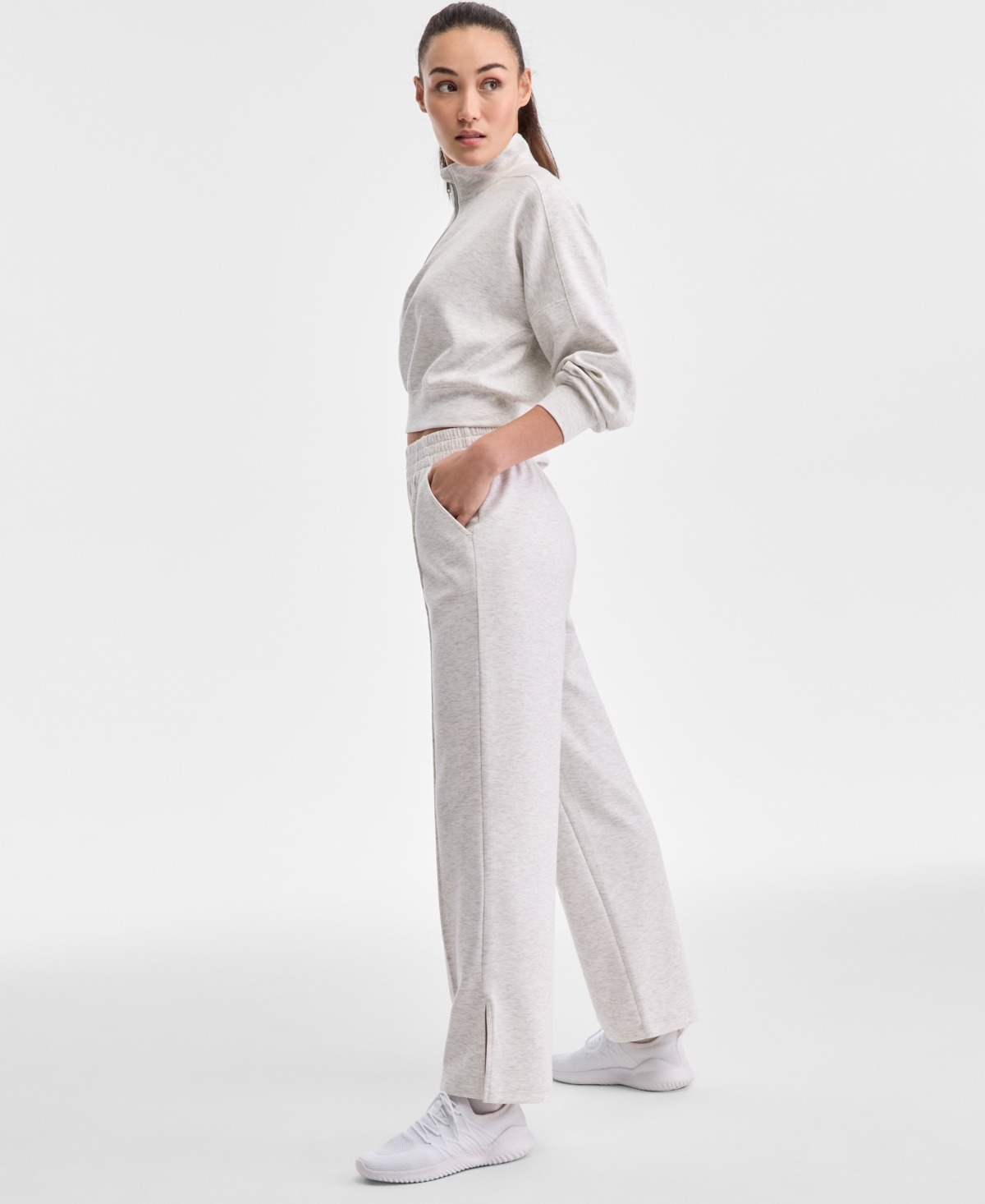 Id Ideology Ideology Womens Quarter Zip Pullover Top Split Hem Sweatpants Exclusively At Macys In Slvr Hthr