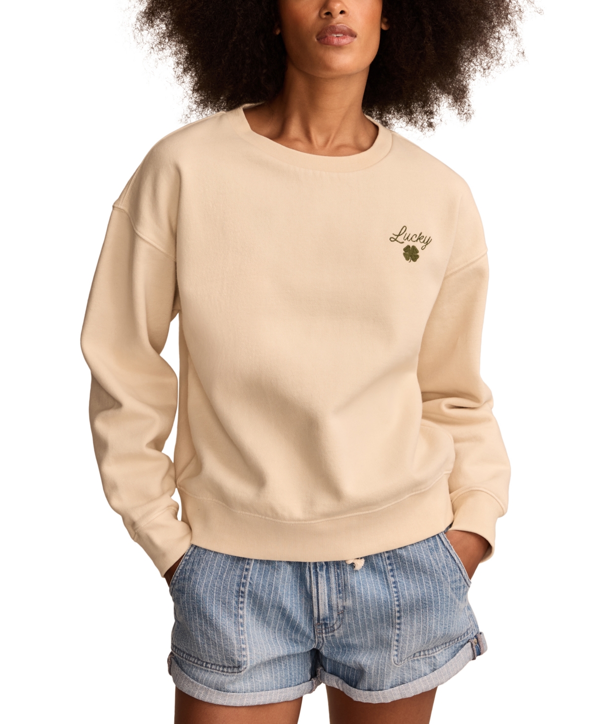 Shop Lucky Brand Women's Lucky Crewneck Sweatshirt In Whisper White