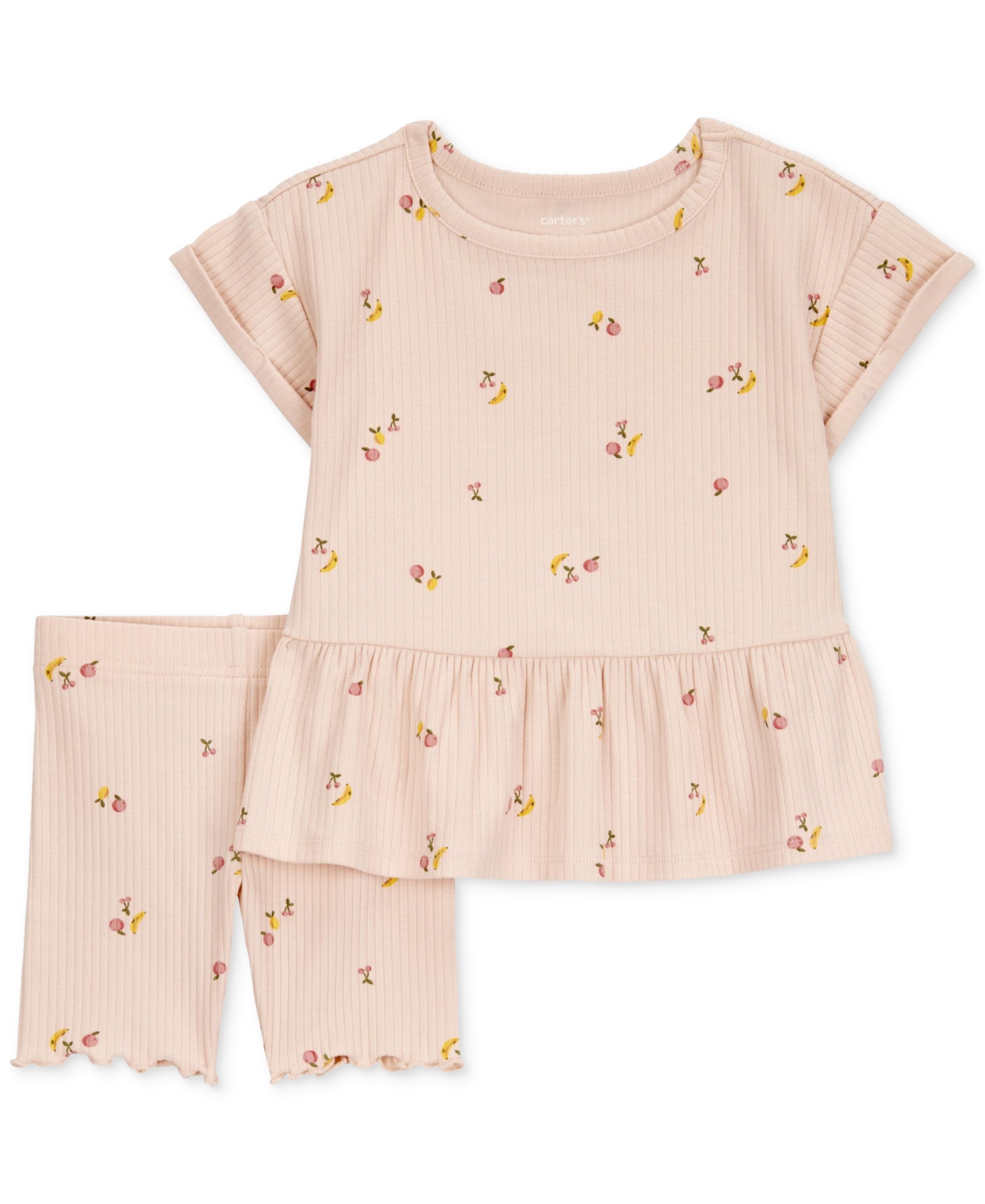 Carter's Baby Girls Fruit-print Ribbed T-shirt & Shorts, 2 Piece Set In Light Pink