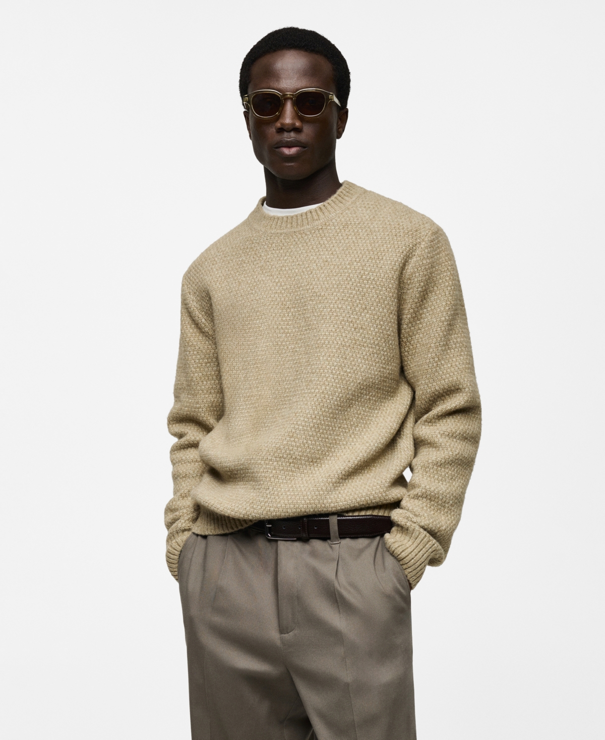 Men's Slim-Fit Structured Knit Sweater - Pastel Green