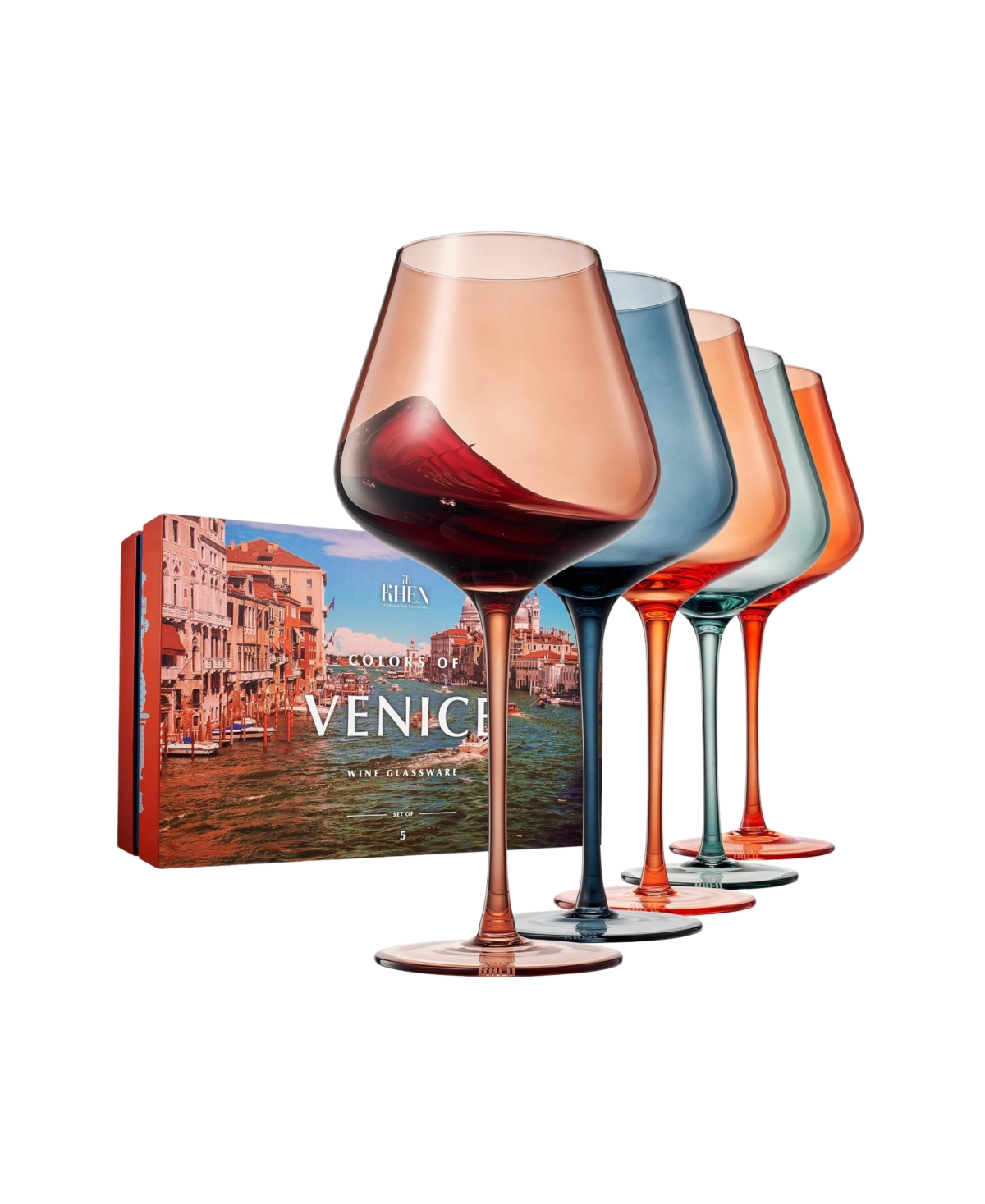 The Wine Savant Colors of Venice Wine Glasses, Set of 5