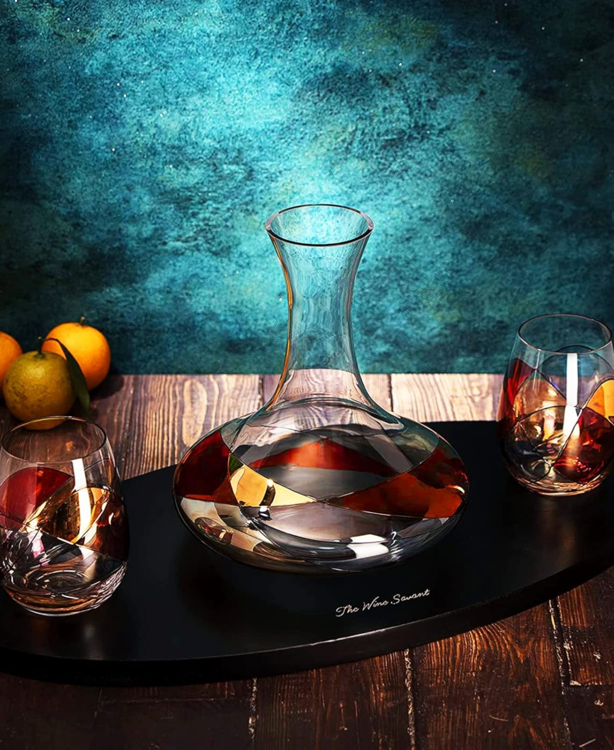 The Wine Savant Artisanal Hand Painted Decanter Wine Glass Set In Multicolor