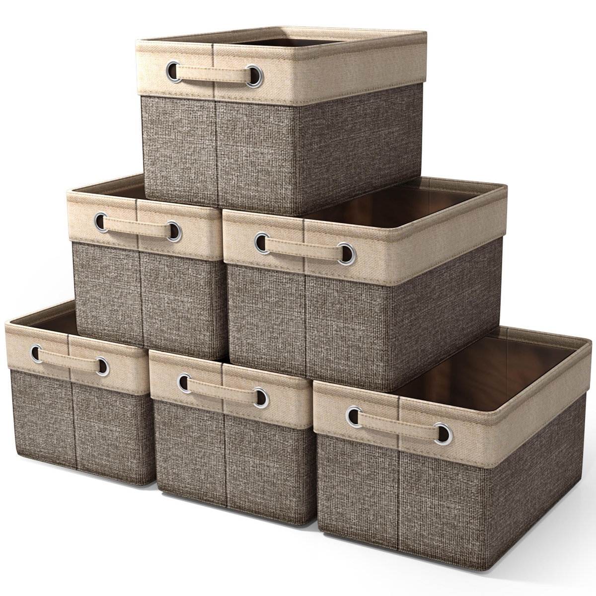 6 Pack 15 inch Collapsible Storage Bins with Handles - Perfect for Home Storage & Organization - Brown
