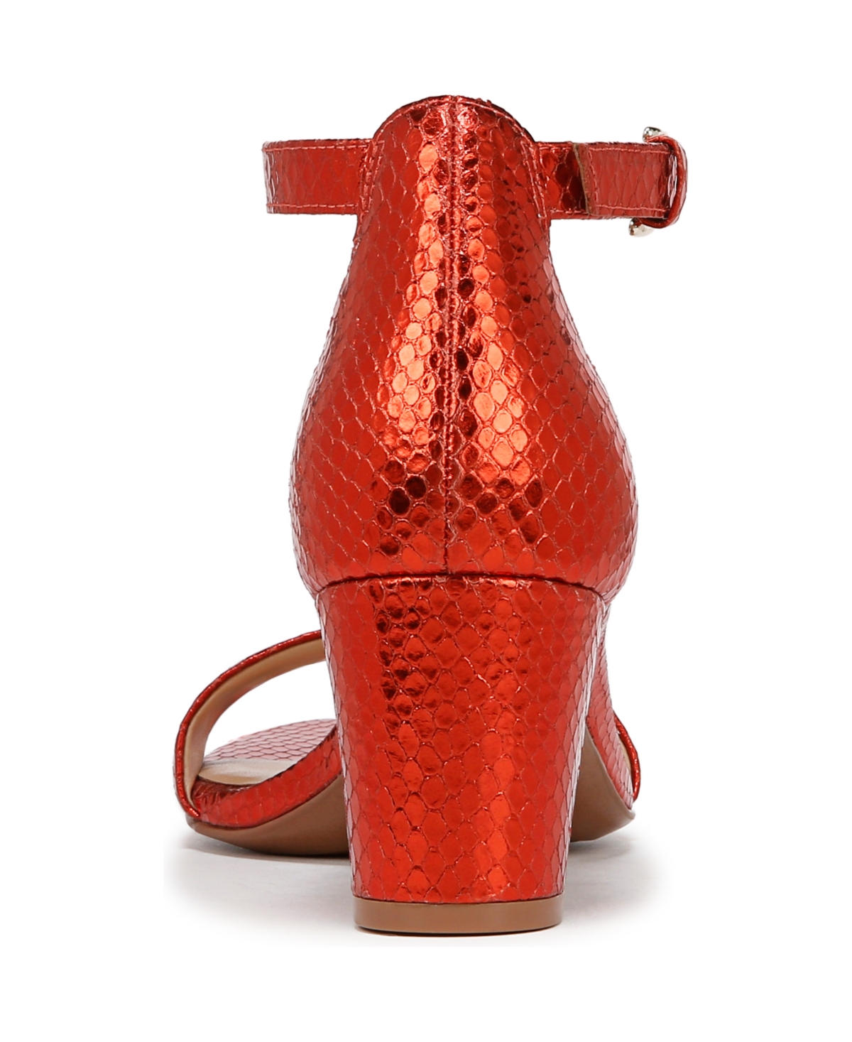 Naturalizer Bristol Block Heel Ankle Strap Sandal In Orange Metallic Snake Embossed Leather