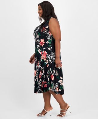 Plus Size Printed Cowl-Neck Midi Dress