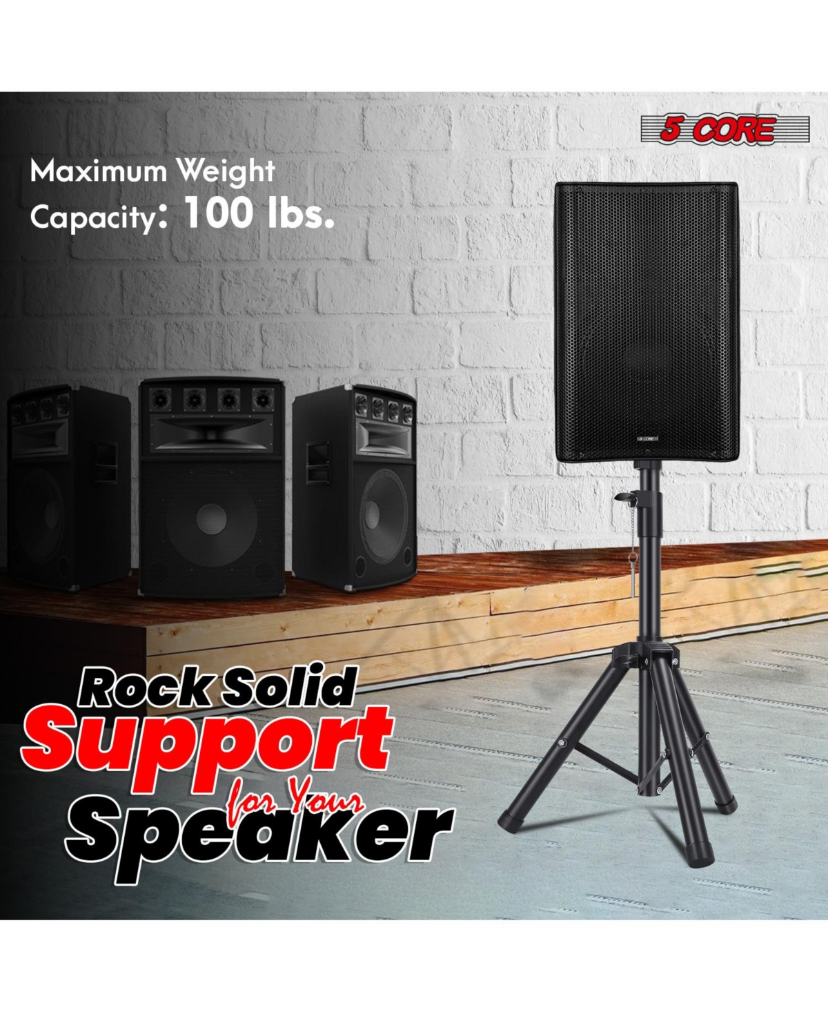 5 Core Speaker Stand Tripod Tall Adjustable 36 Inch Dj Pole Mount Studio Monitor Stands