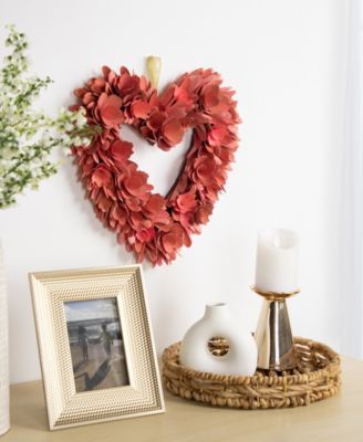 14" Salmon Valentine's Day Wooden Floral Heart Wreath