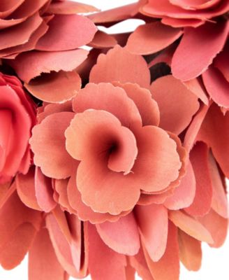 14" Salmon Valentine's Day Wooden Floral Heart Wreath