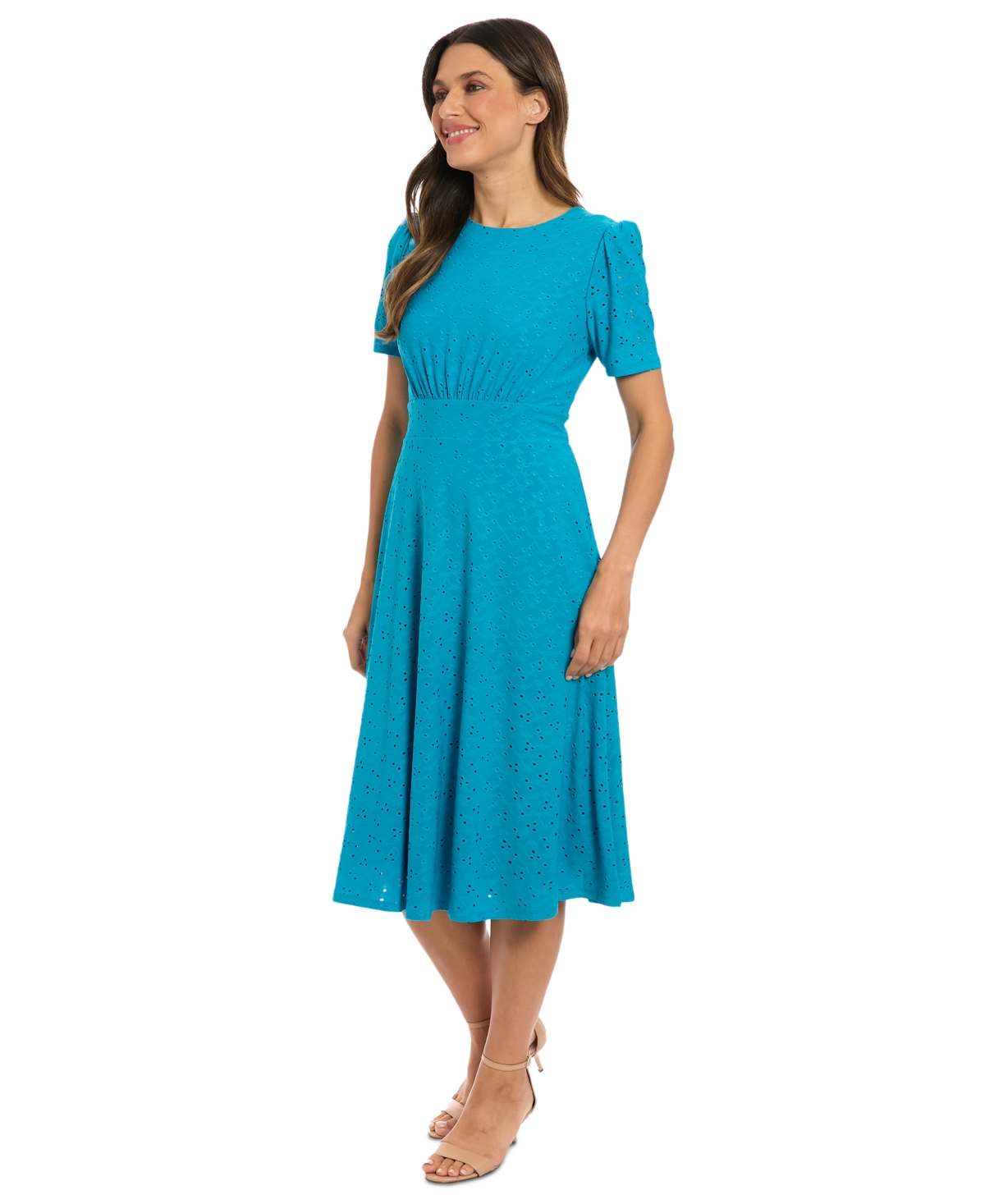 London Times Women's Round-neck Short-sleeve A-line Dress In B Reef Blu
