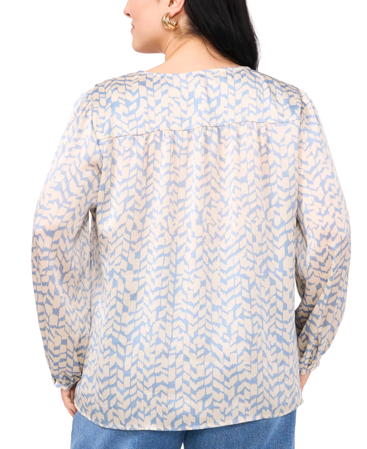 VINCE CAMUTO PLUS SIZE V-NECK SATIN BUTTON-FRONT BLOUSE 