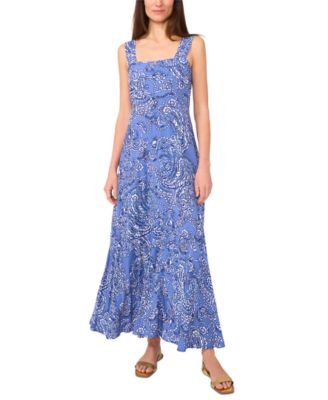 Women's Paisley-Print Square-Neck Smocked-Back Sleeveless Maxi Dress