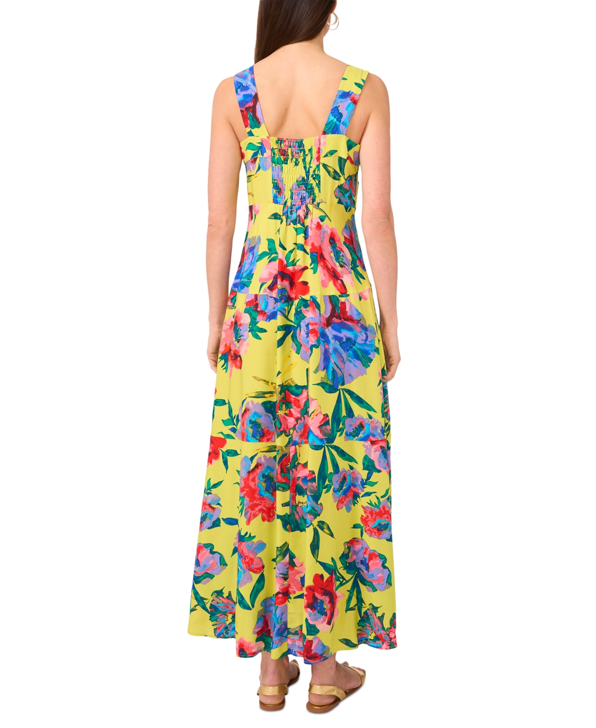 Vince Camuto Floral Tiered Maxi Dress In Cool Lime