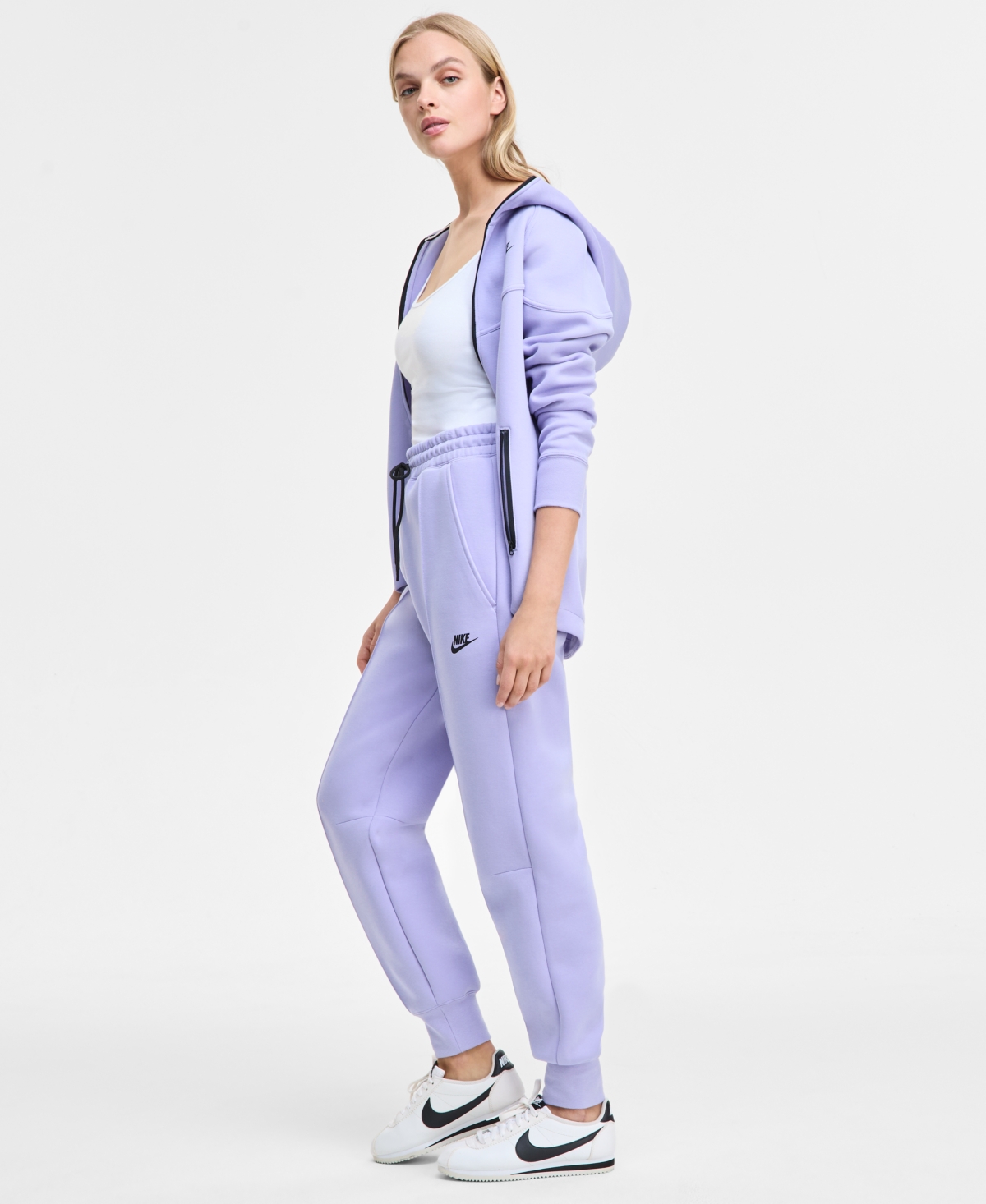 Nike Women's Sportswear Tech Fleece Mid-rise Jogger Pants In Lilac Ice,black
