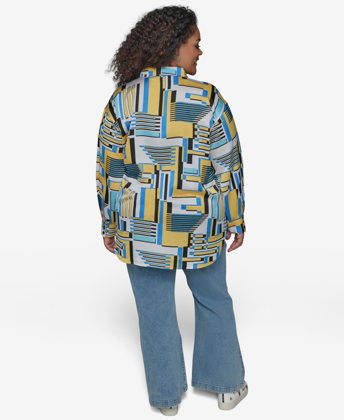 KARL LAGERFELD PLUS SIZE OVERSIZE BUTTON-FRONT UTILITY BLOUSE 