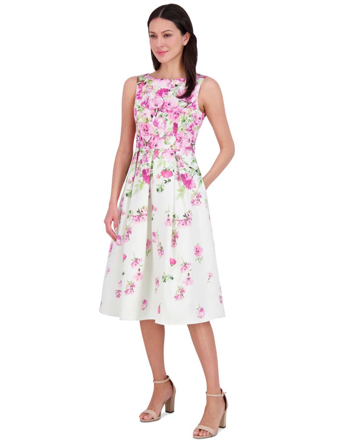 ELIZA J WOMEN'S PRINTED SLEEVELESS FIT & FLARE DRESS 