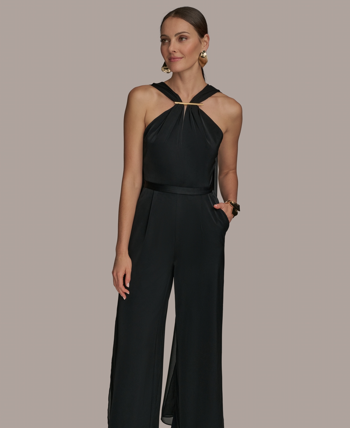 Donna Karan Women's Asymmetric-neck Jumpsuit In Black