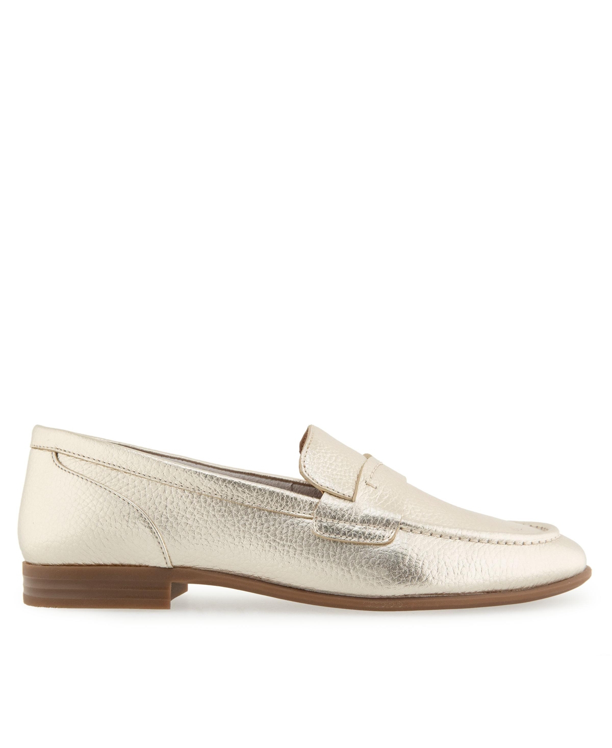 Shop Aerosoles Women's Winona Almond Toe Loafer Flats In Gold Metallic Pebbled Leather