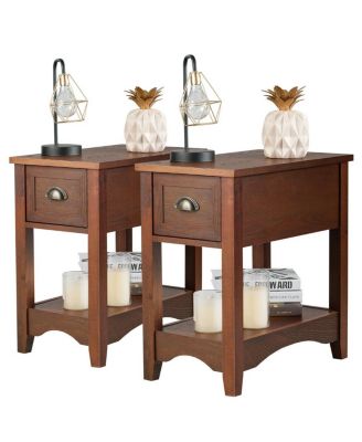 Set of 2 Contemporary Side Tables with Drawer, Nightstands for Living Room or Bedroom